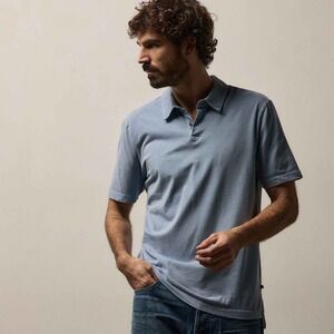 James Perse Sueded Jersey Polo Men 3 Blue Ocean Pigment Minimalist Casual Preppy